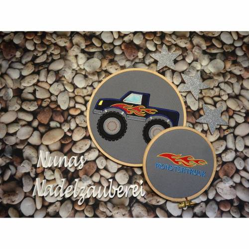 Stickdatei Applikation Nunas Monstertruck Flammen