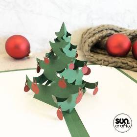 Plottdatei 3D Pop-Up Tannenbaum Klappkarte mit freischwingenden Kugeln Weihnachtskarte