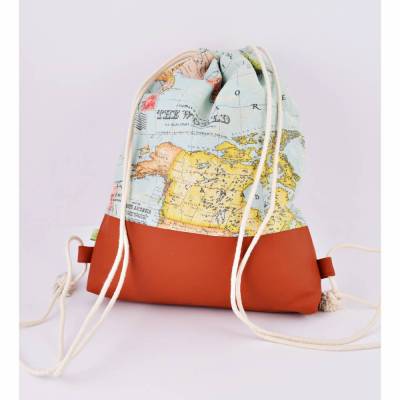 Turnbeutel - Gymbag Weltenbummler braun