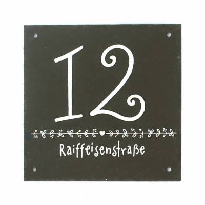 Wetterfeste Hausnummer aus Schiefer – Handgemachtes, personalisiertes Hausnummernschild mit Zahl & Straßenname