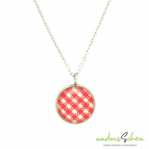 Cabochon Anhänger Rot Weiss karriert