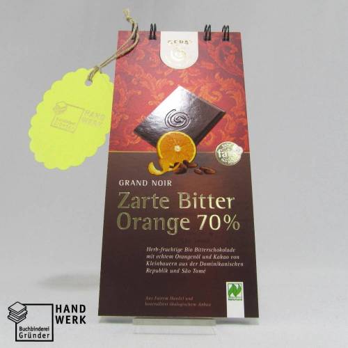 Notizblock, Upcycling, handgefertigt, Originalverpackung Schokolade, Zarte Bitter Orange