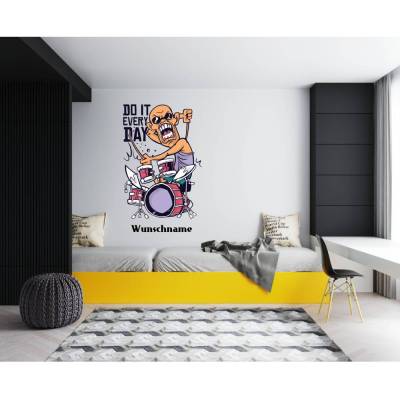 Liebevolles Wandtattoo Schlagzeuger konturgeschnitten in 11 Größen ab 25cm B x 40 cm H mit Klebeanleitung