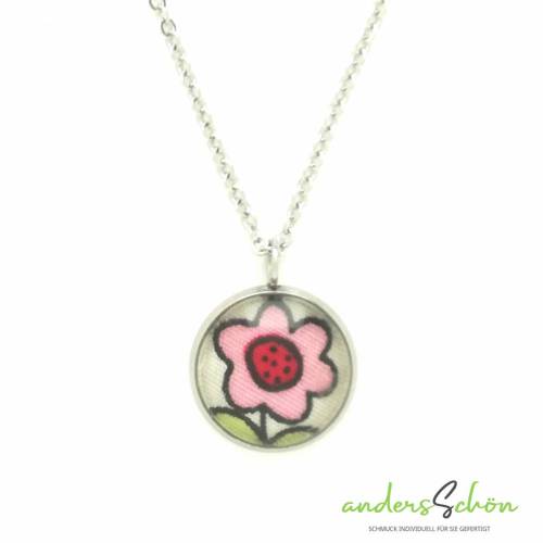 Cabochon Anhänger Blume Rosa