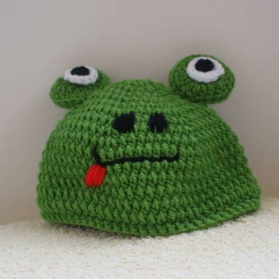 Babymütze Kindermütze gehäkelt für alle Kinder aus Wolle, Grün Frosch. Polyacryl