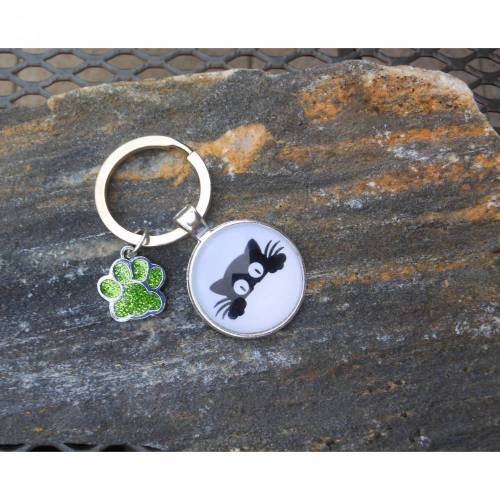 Katze Pfote  Cabochon Rund schwarz Schlüsselanhänger