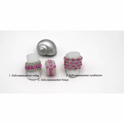 Doppelt hand gestrickte 925 Silberringe mit Reiskornsüßwasserperlen