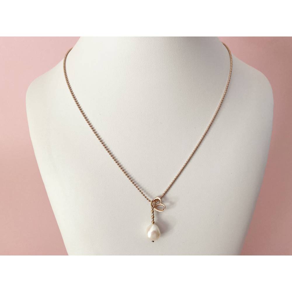 Rosa Silberkette mit Herz und Perlenanhänger, Schmuckanhänger, Zuchtperle, Handarbeit aus Bayern, Geschenk für Frauen, S Bild 1