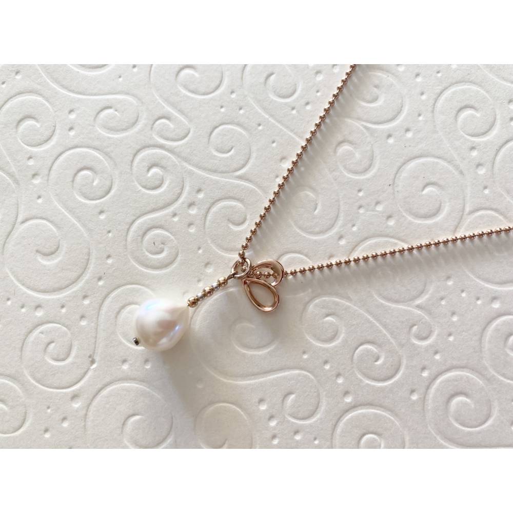 Rosa Silberkette mit Herz und Perlenanhänger, Schmuckanhänger, Zuchtperle, Handarbeit aus Bayern, Geschenk für Frauen, S Bild 3