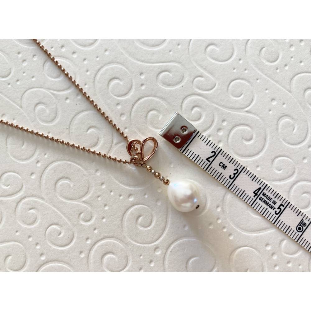 Rosa Silberkette mit Herz und Perlenanhänger, Schmuckanhänger, Zuchtperle, Handarbeit aus Bayern, Geschenk für Frauen, S Bild 4