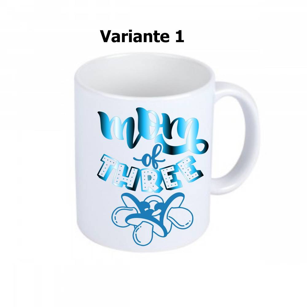 Mom of three Tassendruck, Mama von 3, Geschenkidee für 3-fach Mama, weiße Tasse bedruckt mit Spruch