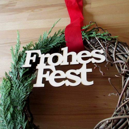 Holz-Schriftzug "Frohes Fest" für den Türkranz