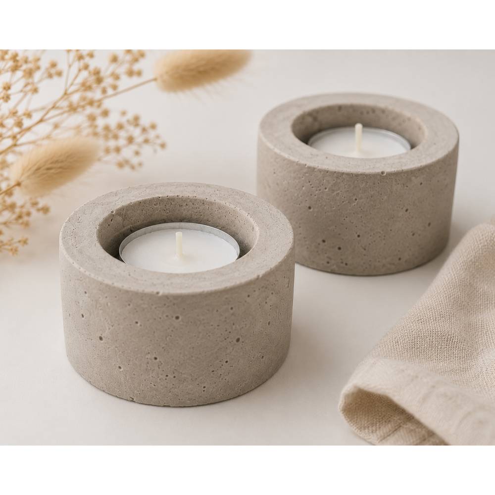 Teelichthalter aus Beton im 2er-Set – runde Kerzenhalter als minimalistische Tischdeko