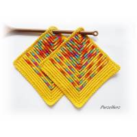 1 Paar gehäkelte Topflappen "Sonne pur"- Küchenhelfer,potholder - Geschenk Hauseinweihung,Geburtstag- sonnengelb