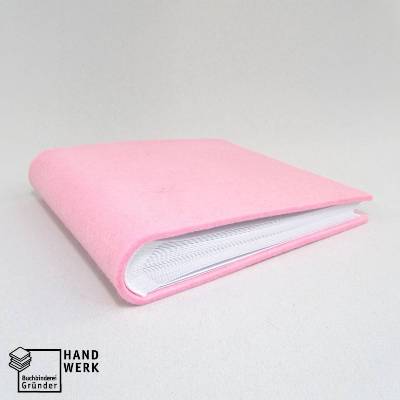 kleines Fotoalbum Filz, handgefertigt, rosa weiß, 35 Blatt / 70 Seiten