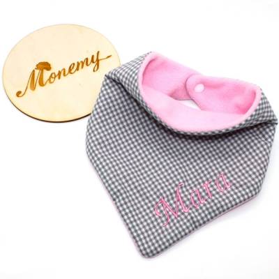 Halstuch für Kinder grau weiß kariert Fleece rosa mit Namen personalisiert / Kinderhalstuch / Babyhalstuch
