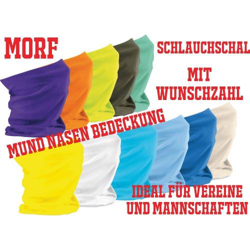 Morf, Schlauchschal, Mund Nasen Bedeckung, mit Zahlendruck, ideal für Vereine, Mannschaften,