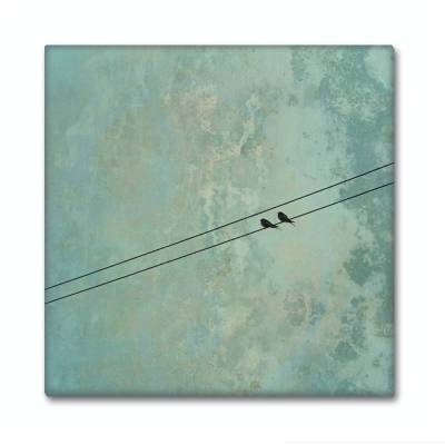 Leinwand Druck, Canvas, Leinwandbild, Vögel, Vogelpärchen auf der Stromleitung, grün, mintgrün, Geschenk, Wohndekoration