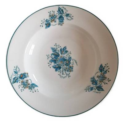 Vintage Porzellan Wandteller handgemalt blau mit Blüten, Ungarn, 60er Jahre, 23 cm