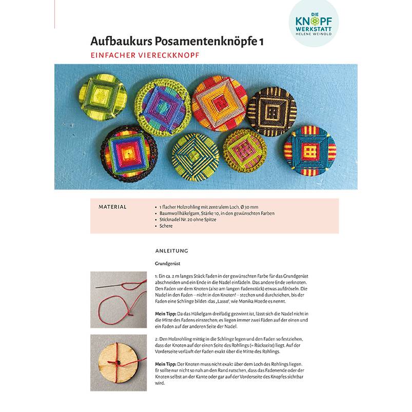 Anleitung für den einfachen Viereckknopf (Aufbaukurs Posamentenknöpfe 1) Bild 1