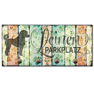 Hundegarderobe LEINEN PARKPLATZ (Pudel) Wandgarderobe, Leinenhalter┊tolle Geschenkidee für Hundeliebhaber