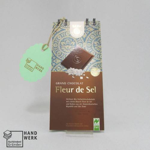 Notizblock, Fleur de Sel, Originalverpackung Schokolade, Upcycling, handgefertigt