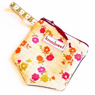 Upcycling Täschchen Jeanshosentasche + geblümter Jacquard, Geldtasche, Kopfhöhrertasche, Börse