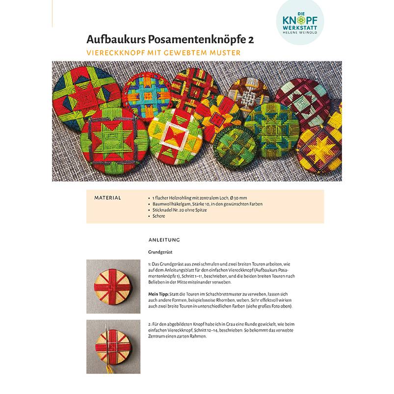 Anleitung für den gewebten Viereckknopf (Aufbaukurs Posamentenknöpfe 2) Bild 1
