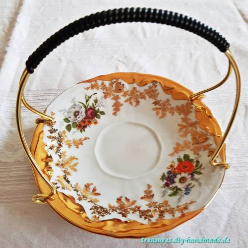 Vintage Konfektschale Kleiber Bavaria Porzellan 22 Karat Goldauflage Blumendekor Rarität
