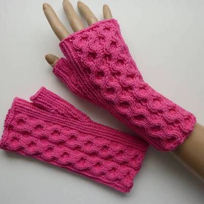 Armstulpen Handstulpen Pink Wabenmuster handgestrickt Baumwolle Geschenk Frau Freundin Schwester Geburtstag Weihnachten