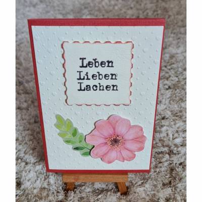 Hochzeitskarte " Leben Lieben Lachen " Blume , Beige , Rot