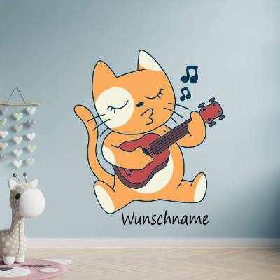 Liebevolles Wandtattoo Music Cat  für das Kinderzimmer, Spielzimmer,konturgeschnitten in 11 Größen ab 23 cm B x 30 cm H