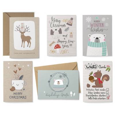 Weihnachtskarten Set Hygge - 8 Postkarten, 4 Klappkarten mit Umschlag