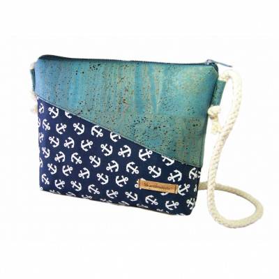 Handmade Korktasche Damentasche mit Anker Stoff + Kork Crossbag Crossbody Bag nachhaltig vegan und fair