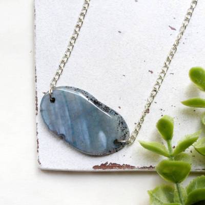 blauer Achat • Halskette silber | Halsschmuck | Geschenke für Frauen | Freundin | Schwester | Mama