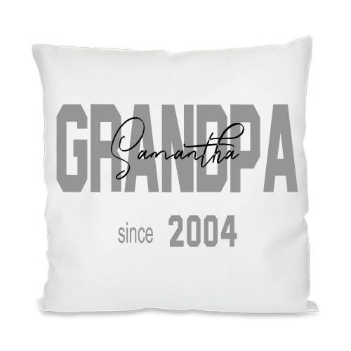 personalisierter Kissenbezug, "Grandpa since", weiß, mit Druck, Kindernamen auf Grandpa, satiniert, Geburtsjahr,