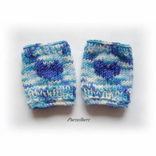 Handgestrickte Armstulpen/Pulswärmer mit Herz für´s Baby/Neugeborene - Geschenk Geburt,Taufe - Junge,Jungenstulpen