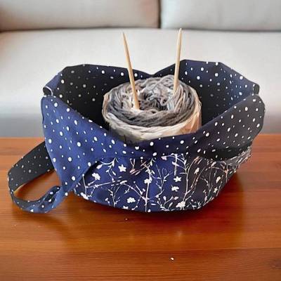 Projekttasche, Knotentasche, Stofftasche blau geblümt