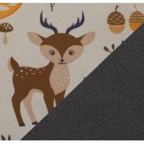 Softshell Fiete mit Fleece -  Abseite  Waldtiere Fuchs Reh Hase creme ( 1m/16,00€ )