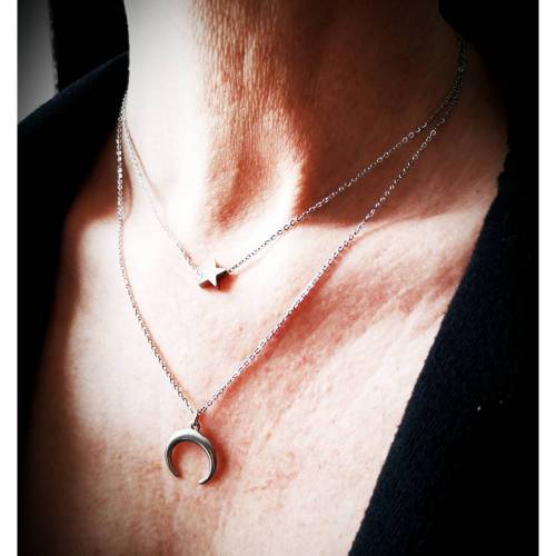 Kette, Halskette, Mehrfachkette, Edelstahl, Edelstahlkette, Doppelkette, Mond und Stern