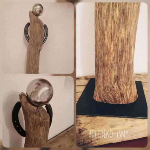 Engel aus Treibholz – Handgemachte Skulptur mit Hufeisen-Flügeln & Edelstahlkopf – Unikat als Schutzengel