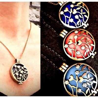 Kette, Medaillon, nachtleuchtend,  Damenkette, Vintage-Stil, Blumen