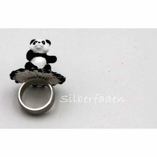 Panda... Edelstahl Wechselring mit handgestrickter Wendescheibe