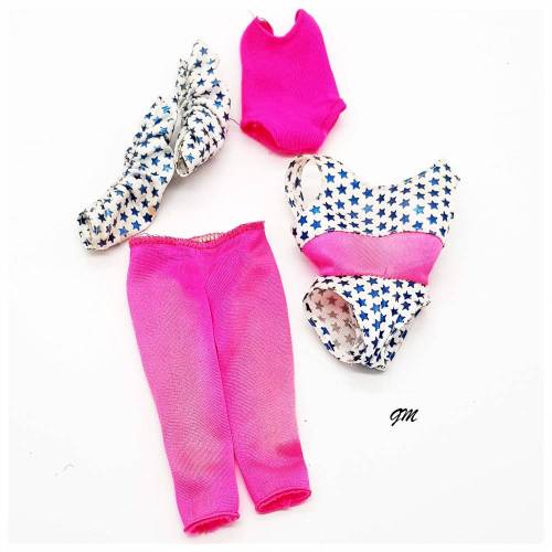 vintage, Barbie, 4 tlg. Set Hose, Body, Stulpen und und Top in Pink, gebraucht aus den 80er Jahren