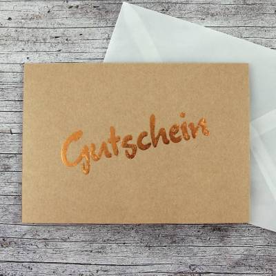 Klappkarte **Gutschein** von ZWEIFARBIG Kraftpapier Kupfer Geburtstag Dankeschön Gutscheine Grußkarte