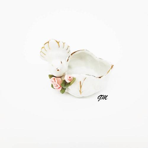 vintage Porzellan, Schmuckaufbewahrung, Schale mit einer Taube und einer Rose, ca. 9 cm x 5 cm,