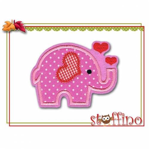 Elefant Applikation rosa Karo mit Herzen – Aufnäher für Kleidung, Taschen & Deko