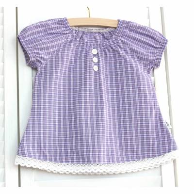 Kinder-Shirt - 98/104 karierte Bluse für Mädchen, flieder, Retro-Charme