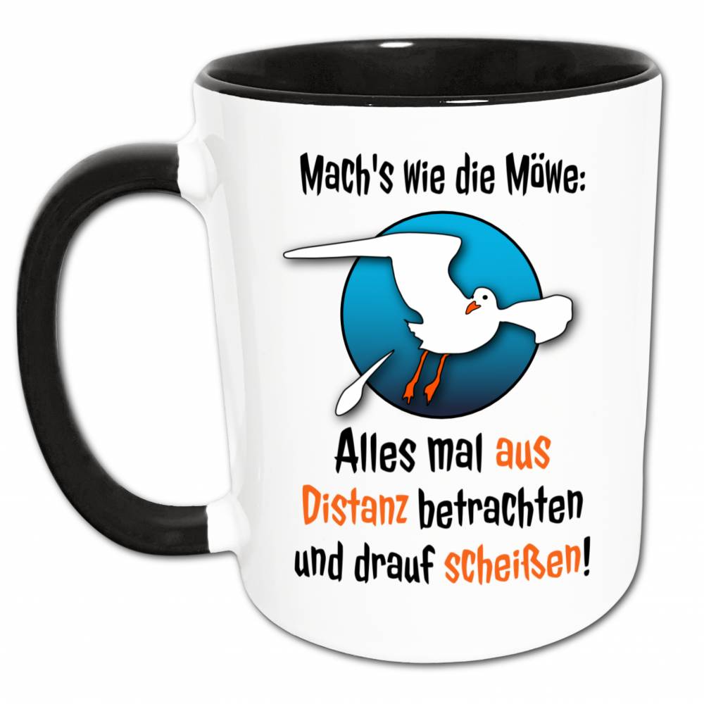 Lustige Tasse mit Spruch, Möwe Scheiß Drauf Psychologie Sprüche Kaffeetasse, Lustiges Geschenk Büro Homeoffice