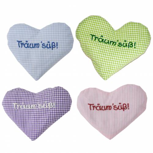 Wärmekissen Herz 15x17cm mit Spruch Träum süß - Körnerkissen in Herzform mit Rapsfüllung - verschiedene Farben